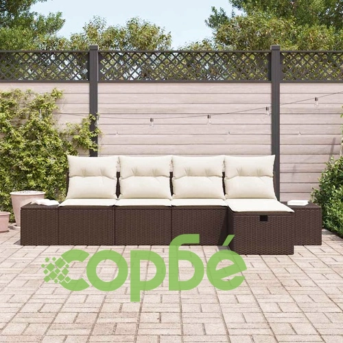 Градински комплект мебели 5 части с възглавници кафяв полиратан 239x117x85 см ➤ топ цена ➤ sorbe.bg