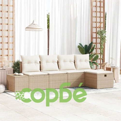 Градински диван комплект 5 части с възглавници бежов полиратан 239x117x85 см ➤ топ цена ➤ sorbe.bg
