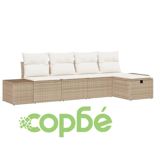 Градински диван комплект 5 части с възглавници бежов полиратан 239x117x85 см ➤ топ цена ➤ sorbe.bg