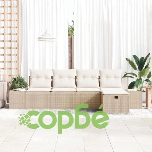 Градински диван комплект 5 части с възглавници бежов полиратан 239x117x85 см ➤ топ цена ➤ sorbe.bg