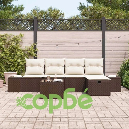 6-частен градински комплект мебели с възглавници кафяв полиратан ➤ топ цена ➤ sorbe.bg