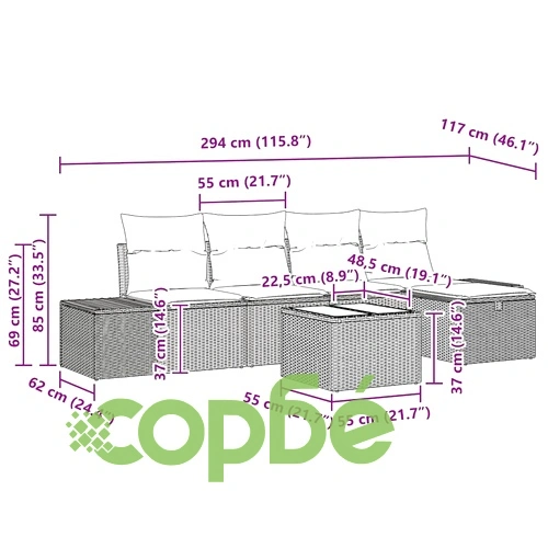Градински комплект мебели 6 части с възглавници бежов полиратан ➤ топ цена ➤ sorbe.bg