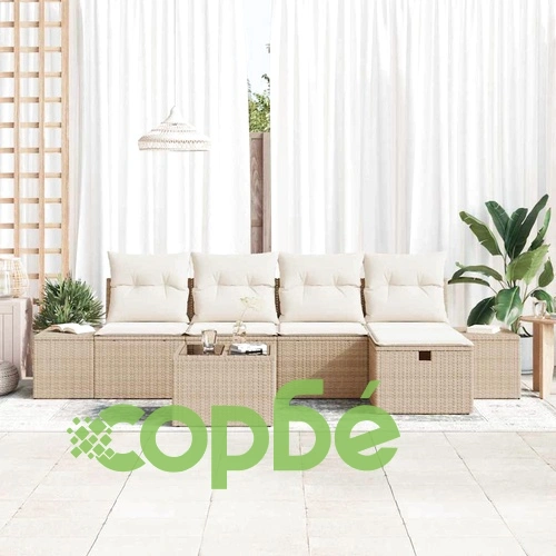 Градински комплект мебели 6 части с възглавници бежов полиратан ➤ топ цена ➤ sorbe.bg