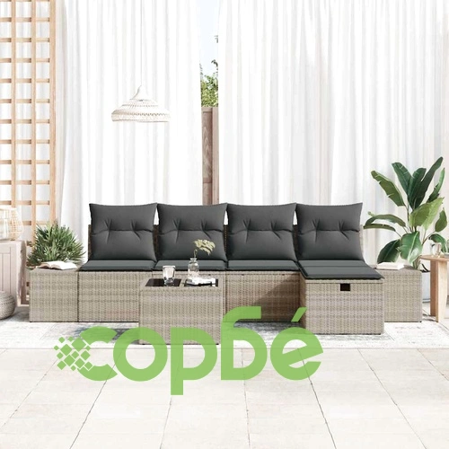 Градински комплект мебели 6 части светлосиво полиратан с възглавници ➤ топ цена ➤ sorbe.bg