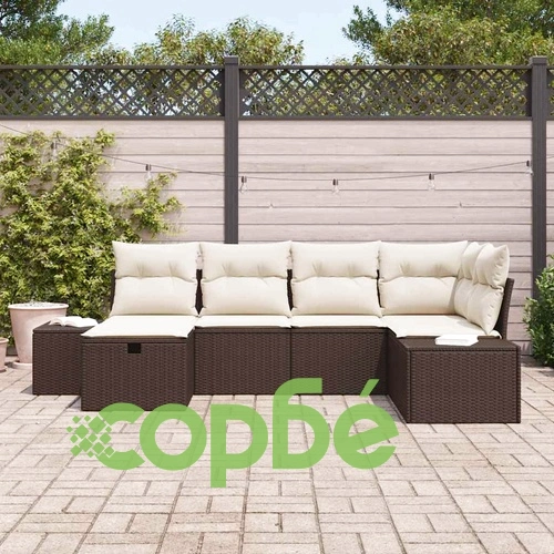 Градински комплект мебели 6 части с възглавници кафяв полиратан 264x154x85 см ➤ топ цена ➤ sorbe.bg