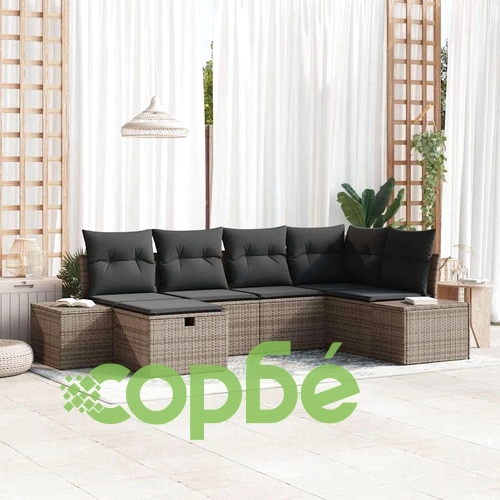 Градински диван комплект 6 части с възглавници сив полиратан 264x154x85 см ➤ топ цена ➤ sorbe.bg