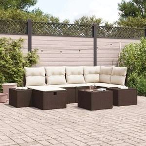 7-частен градински диван комплект с възглавници кафяв полиратан