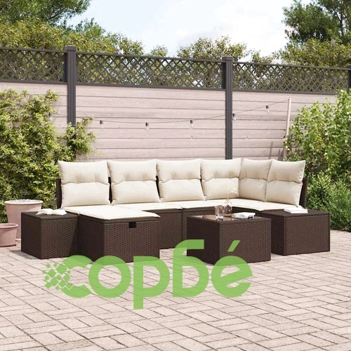 7-частен градински диван комплект с възглавници кафяв полиратан ➤ топ цена ➤ sorbe.bg