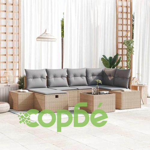 Градински комплект мебели 7 части с възглавници бежов полиратан ➤ топ цена ➤ sorbe.bg