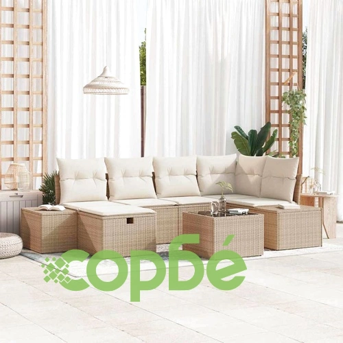 Градински комплект мебели 7 части с възглавници бежов полиратан ➤ топ цена ➤ sorbe.bg