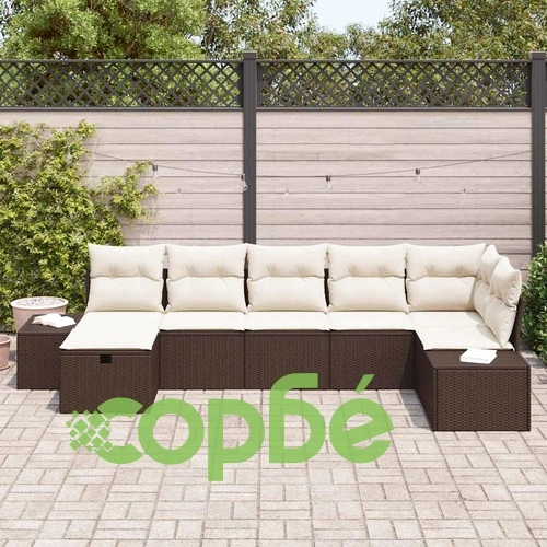 Градински комплект мебели полиратан 7 части с възглавници кафяв 319x154x85 см ➤ топ цена ➤ sorbe.bg