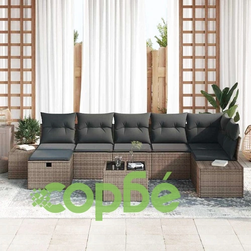 Градински комплект диван 8 части с възглавници сив полиратан ➤ топ цена ➤ sorbe.bg