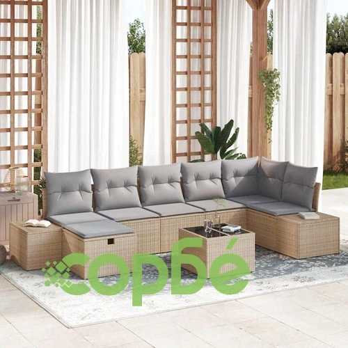 Градински комплект мебели от полиратан 8 части с възглавници бежов ➤ топ цена ➤ sorbe.bg