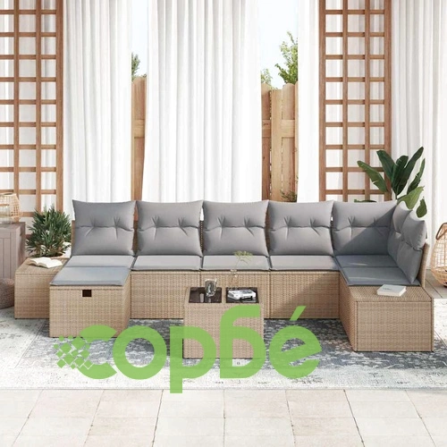 Градински комплект мебели от полиратан 8 части с възглавници бежов ➤ топ цена ➤ sorbe.bg