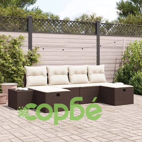 Градински диван комплект 6 части с възглавници кафяв полиратан 294x117x85 см ➤ топ цена ➤ sorbe.bg