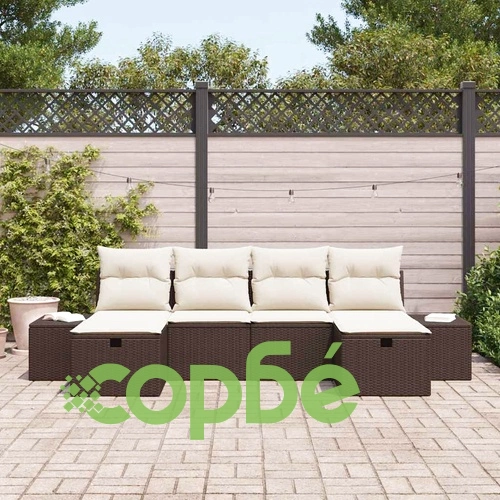 Градински диван комплект 6 части с възглавници кафяв полиратан 294x117x85 см ➤ топ цена ➤ sorbe.bg