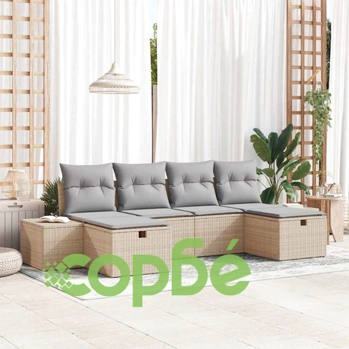 Градински комплект диван 6 части с възглавници бежов полиратан 294x117x85 см ➤ топ цена ➤ sorbe.bg