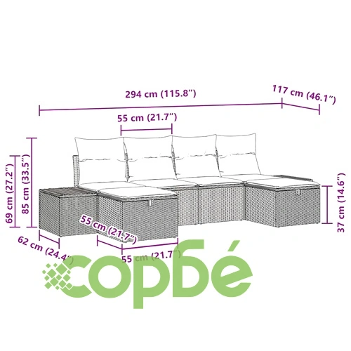 Градински комплект диван 6 части с възглавници бежов полиратан 294x117x85 см ➤ топ цена ➤ sorbe.bg