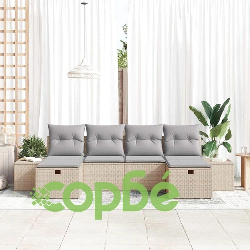 Градински комплект диван 6 части с възглавници бежов полиратан 294x117x85 см ➤ топ цена ➤ sorbe.bg