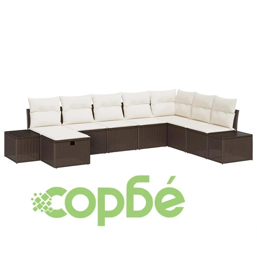 8-местен градински диван комплект с възглавници кафяв полиратан 319x209x85 см ➤ топ цена ➤ sorbe.bg