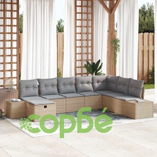 Градински диван комплект 8 части с възглавници полиратан бежов 319x209x85 см ➤ топ цена ➤ sorbe.bg