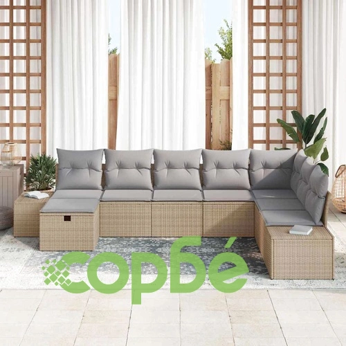 Градински диван комплект 8 части с възглавници полиратан бежов 319x209x85 см ➤ топ цена ➤ sorbe.bg