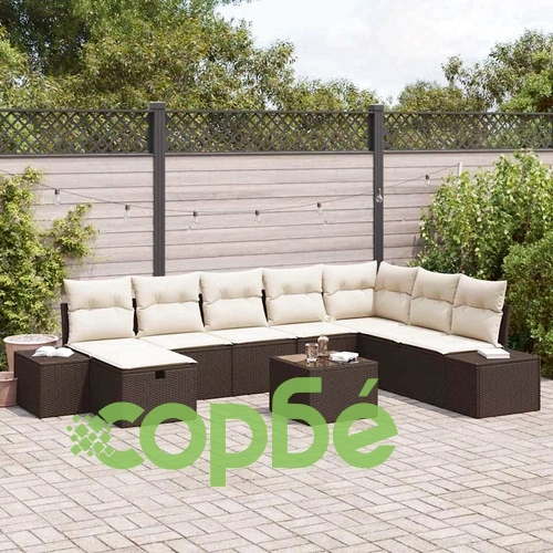 Градински комплект мебели 9 части с възглавници кафяв полиратан ➤ топ цена ➤ sorbe.bg