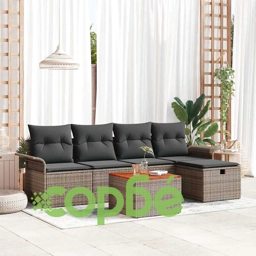 Градински комплект от полиратан 6 части със съхранение сив ➤ топ цена ➤ sorbe.bg