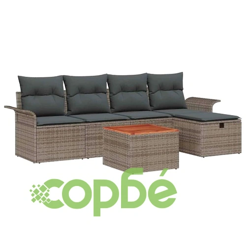 Градински комплект от полиратан 6 части със съхранение сив ➤ топ цена ➤ sorbe.bg