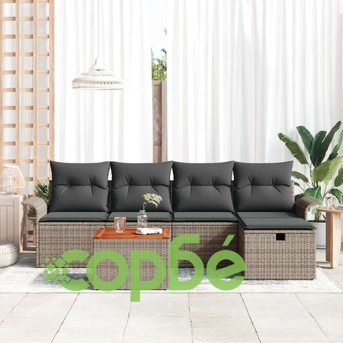 Градински комплект от полиратан 6 части със съхранение сив ➤ топ цена ➤ sorbe.bg