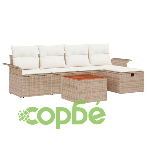 Градински комплект мебели 6 части с възглавници бежов полиратан ➤ топ цена ➤ sorbe.bg