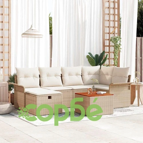 Градински комплект мебели 7 части с възглавници бежов полиратан 55x55x37 см ➤ топ цена ➤ sorbe.bg