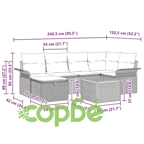 Градински комплект мебели 7 части с възглавници бежов полиратан 55x55x37 см ➤ топ цена ➤ sorbe.bg