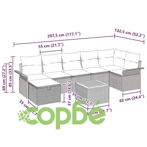 Градински комплект мебели 8 части сив полиратан с възглавници ➤ топ цена ➤ sorbe.bg