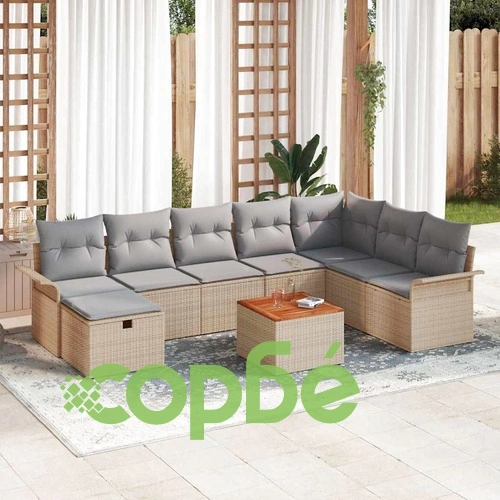 Градински комплект мебели 9 части с възглавници бежов полиратан 55x55x37 см ➤ топ цена ➤ sorbe.bg