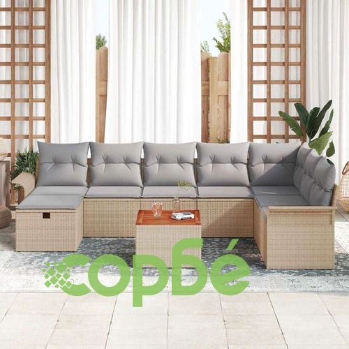 Градински комплект мебели 9 части с възглавници бежов полиратан 55x55x37 см ➤ топ цена ➤ sorbe.bg