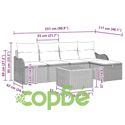Градински комплект мебели от полиратан 6 части с възглавници сив ➤ топ цена ➤ sorbe.bg
