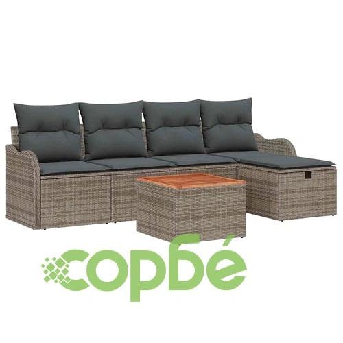 Градински комплект мебели от полиратан 6 части с възглавници сив ➤ топ цена ➤ sorbe.bg