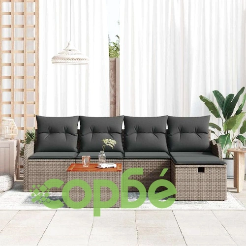 Градински комплект мебели от полиратан 6 части с възглавници сив ➤ топ цена ➤ sorbe.bg