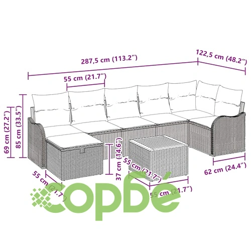 Градински комплект мебели от полиратан 8 части с възглавници бежов ➤ топ цена ➤ sorbe.bg