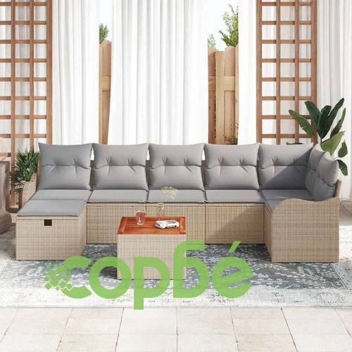 Градински комплект мебели от полиратан 8 части с възглавници бежов ➤ топ цена ➤ sorbe.bg