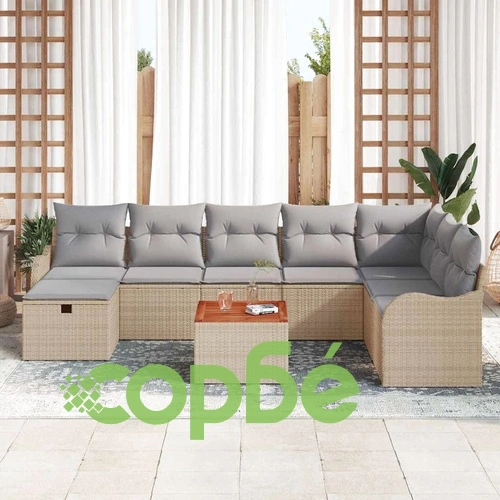 Градински комплект мебели 9 части с възглавници бежов полиратан ➤ топ цена ➤ sorbe.bg