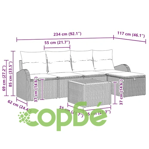 6-частен градински диван комплект с възглавници бежов полиратан ➤ топ цена ➤ sorbe.bg