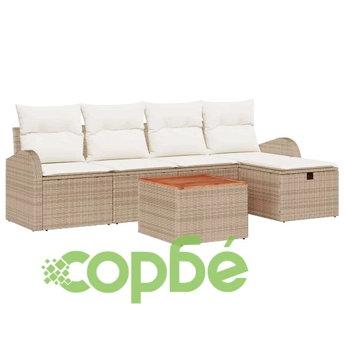 6-частен градински диван комплект с възглавници бежов полиратан ➤ топ цена ➤ sorbe.bg