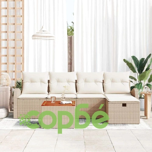 6-частен градински диван комплект с възглавници бежов полиратан ➤ топ цена ➤ sorbe.bg
