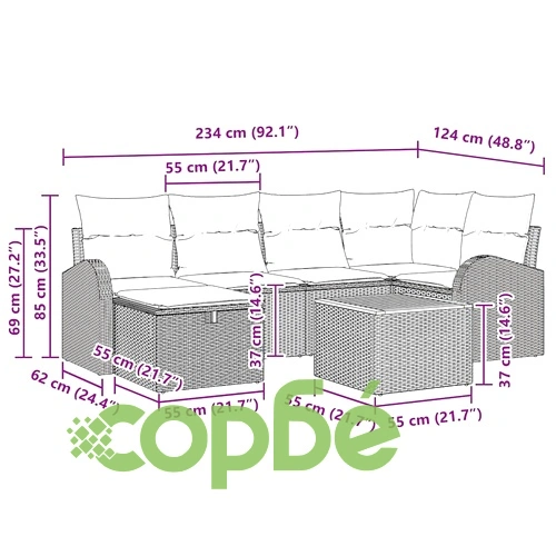 Градински комплект мебели 7 части с възглавници сив полиратан ➤ топ цена ➤ sorbe.bg
