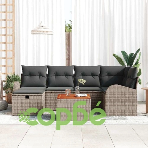 Градински комплект мебели 7 части с възглавници сив полиратан ➤ топ цена ➤ sorbe.bg