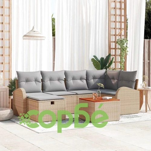 7-части градински комплект софа с възглавници от полиратан - бежов ➤ топ цена ➤ sorbe.bg