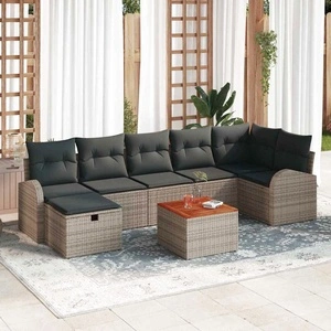 Градински диван комплект 8 части с възглавници сив полиратан