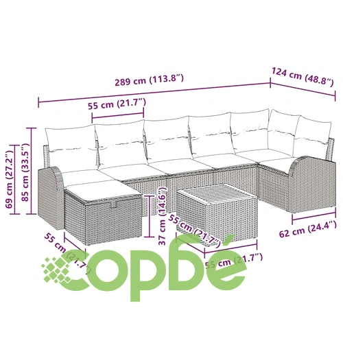Градински комплект мебели 8 части с възглавници бежов полиратан ➤ топ цена ➤ sorbe.bg